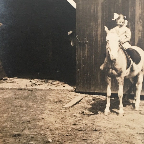 Vintage Photo "Little Rider" Snapshot Antique Black & White Photograph Paper Found Ephemera Vernacular Interior Design Mood - 50