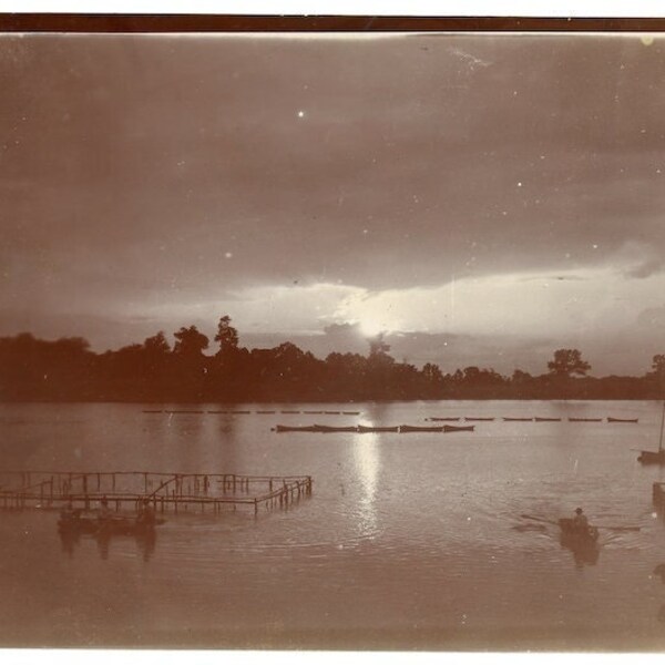 Antique Glass Plate Photograph - "Sunrise on the Lake" - 94