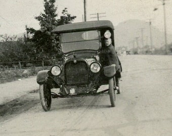 Antique Photograph - "Side of the Road" - Parked Car Vehicle, Classic Automobile, Transportation, Road Trip, Vintage Picture, Driving - 141