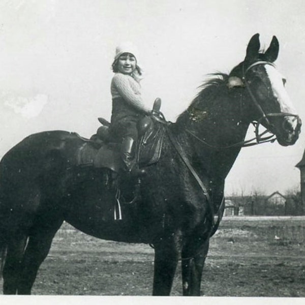 Vintage Photo "Young Rider" Riding Horse Snapshot Photo Antique Photo Black & White Photograph Found Photo Paper Ephemera Vernacular - 53