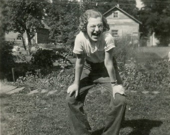 Antique Photograph - "Backyard Giggle Machine" - Girl Laughing, Humor Funny Picture - 34