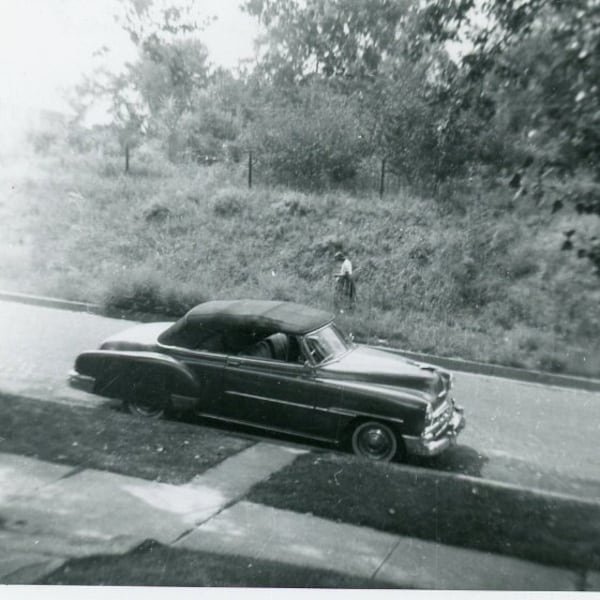 Black and White - "Convertible Dreams" - Classic Car, Automobile, Snapshot, Vintage Photo, Woman Walking Tall Grass, Roadside - 142
