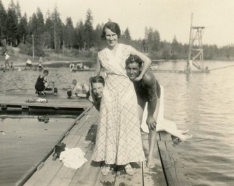 Antique Photo - "Lake Shenanigans" - Water, Swimmers, Woman Funny Pose - 47