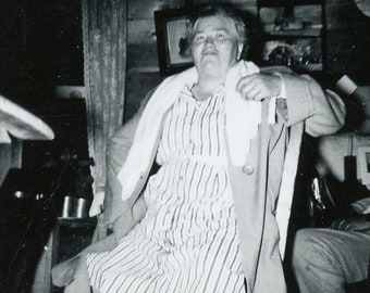 Black and White Photo - "Aunt Georgia was a Character" - Family Picture, Handwritten Note on Bottom, Woman Sitting in Chair - 112