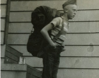 Vintage Photo - "The Boy Who Ran Away" - Child, Camping Backpack, Adventure Kid - 178