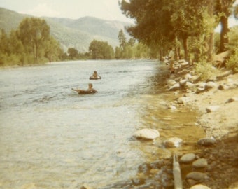 Vintage 1970 Color Photo - "Summer of Floating" - River, Mountain, Forest, Trees, Camping Memories, Scrapbooking Supply, Old Picture - 137
