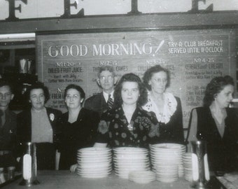 Vintage Snapshot - "Let's Have Some Breakfast" - Restaurant, Cafeteria, Diner, Eat Food, Occupational Business, Women Woman man - 141