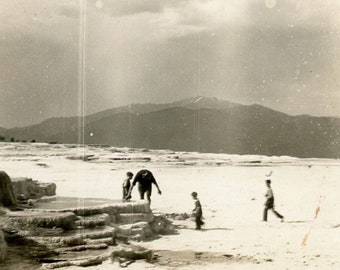 Vintage Vernacular Photo - "Lost in Sandy Memories" - Children Running, Mountain Background - 23