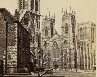 RARE - Identified Location: 1800s Antique Photograph CDV - York Minster, Cathedral, West Side, United Kingdom England - 117