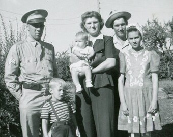 Vintage Snapshot - "Time for Family Pictures" - Military Soldier, Children Kids, Men Man, Woman - 112