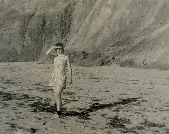 Vintage Photo - "Lady of the Coast" - Woman Girl, Beach, Sunshine in Face Pose - 65