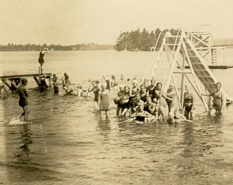 Vintage Photo - "Slide Swimmers" - Lake Swim, Summer Fun, People, Friends - 183