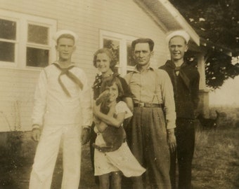 Vintage Photo - "This Happy Family" - Group Gathering Picture, Military Soldier, Girl Holding Pet, Mother Father Children Kid - 125