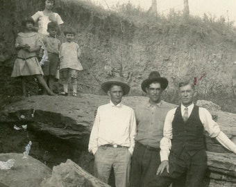 Antique Photograph - "Driftwood Family" - Man Men, Children, Kids, Old Vintage Photo Picture, Paper Ephemera - 141