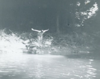 Black and White Photo - "Jumping into Summer" - Swimming Hole, Creek River Lake, Gone Camping, Good Memories - 34