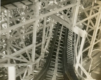 RARE Antique Roller Coaster 1933 Photograph - "Always a Thrill" - Beautiful Vernacular Photo, Amusement Park Ride