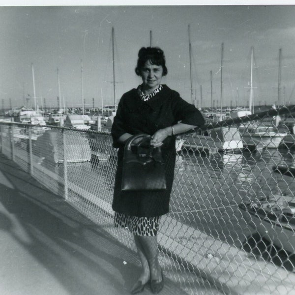 Black and White Photo - "Shopping for Sails" - Woman Lady Girl, Sailboat, Transportation, Old Snapshot - 79