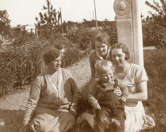 Vintage Photo - "Enjoying Morning Air" - Family Outdoor Adventure, Picture Together, Women Woman Mother Mom, Children Toddler Boy - 77