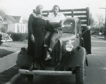 Black and White Photo, Names Identified on Back - "Trucks and Texas Streets" - African American, Black Americana, Women Woman, Girls - 32