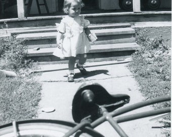 Black and White Photo - "Too Little to Ride" - Toddler Girl Child, Bicycle Bike, Childhood Wishes - 34