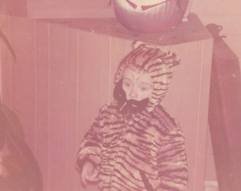 Vintage Color Photo - "Just Another Halloween Night" - Creepy Pumpkin, Child Wearing Costume - 32