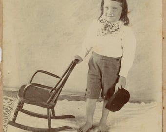 Identified Person, Antique Cabinet Card Photograph - "Little Texas Boy" - Barefoot Rocking Chair, Bryan Texas, Findagrave Located - BX6