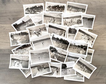 28pc Vintage Photo Collection - "Swimming Lessons" - Children Kids, Swim Lake, Coach, Americana Fun Summer Days - 162