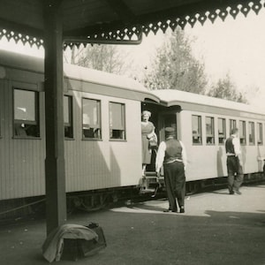 Vintage 1960 Photo - &quot;Welcome to Departure Hour&quot; - Train Station, Railroad Car Traveling People - 154