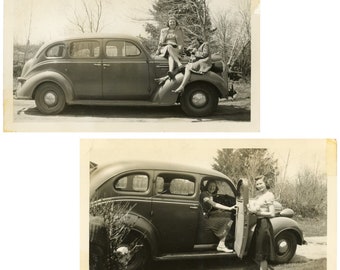 2pc Vintage Photo Set - "Beautiful Drivers" - Women Woman Girls, Car Transportation, Vehicle, Automobile - 32