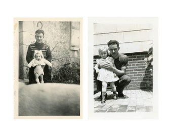 2pc Vintage Photo Set - "Proud Papas" - Father Children, Baby Kid, Family Picture, Old Snapshot, Paper Ephemera, Collection Pair - 140