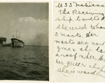 RARE Identified Vessel, Circa 1910s: Antique Photo - USS Mohican, Steam Sloop-of-war, Warship, United States Navy, Handwritten Note - 77