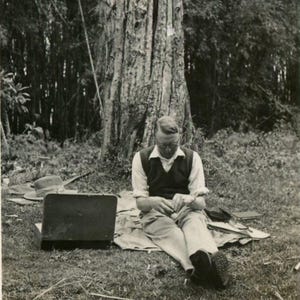 Antique Photo - &quot;Thoughts of a Forest Explorer&quot; - Man Resting Under Tree, Woodland Storytelling Image - 165