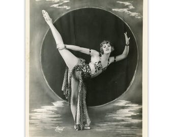 Splendida foto antica 8x10 in stile vernacolare - "Black Moon Dancer" - Ballerina in stile Art Déco, Burlesque Cabaret - BX5