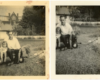 Lot de 2 photos vintage - « Tirer les carottes avec papa » - photo de famille fille papa, potager, humour de nourriture de lapin, photographie mignonne - 52