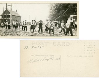 Antique RPPC Real Photo Postcard - "The Marching Men" - Old Vintage Photograph, Parade Festival Celebration - 30