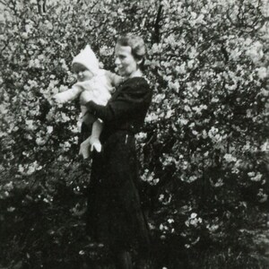 Vintage Snapshot - &quot;Blooming Baby&quot; - Tree Blossom Nature, Mother and Child - 129