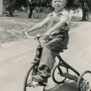 Vintage 1948 Photo - &quot;Being Brave on Three Wheels&quot; - Little Boy Riding Tricycle Bike Bicycle - 116