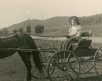 BEAUTIFUL Antique RPPC Real Photo Postcard - "Beauty and Wheels" - Stunning Carriage, Horse Transportation, Edwardian Era - BX6