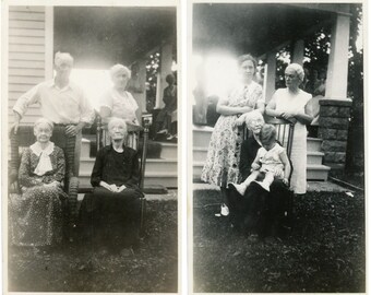 2pc Vintage Photo Set - "Visiting Great Granny Mae" - Family Picture Photograph - 99