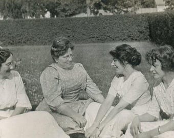 Antique Photograph - &quot;Garden Chatter&quot; - Women Woman Sitting in Grass Talking, Family Picture - 142