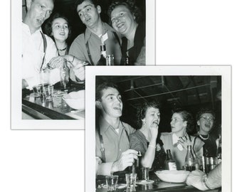 2pc Black and White Photo Set - "When Midnight Lasted Forever" - Men Women, Good Friends, Bar Late Night Hangout, Funny Humor Pics - 52