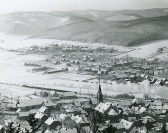 Vintage Photograph - &quot;Where Storybook Characters Live&quot; - Cute Cozy Village Town, Smoke Train Passing Through, Rolling Hills - 161