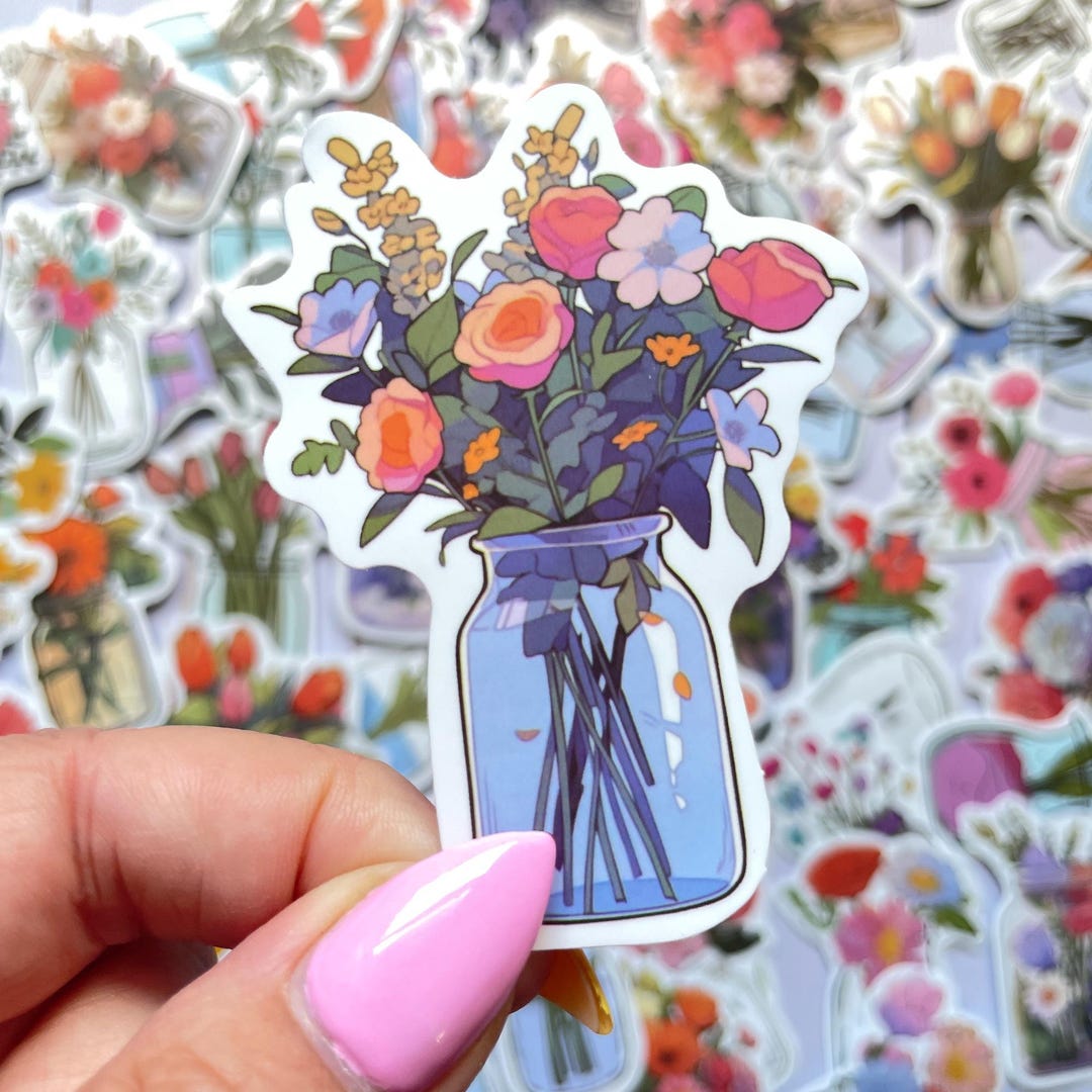 Flower Jar Sticker Pack, 50 Stickers of Wildflowers in Vases & Glass ...
