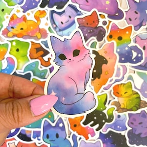 Galaxy Cats Stickers Pack of 50, Food Sticker Pack, Laptop Stickers, Collage Sticker Pack, Cute Cat Stickers, Star Sticker Set, Cat Lovers