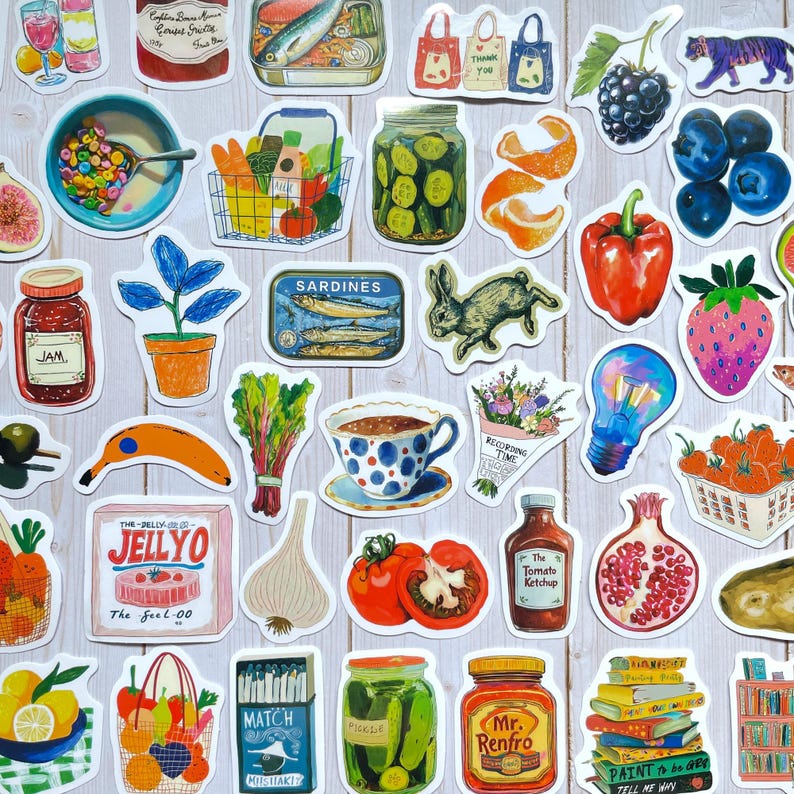Appetizer Sticker Retro Kitchen Stickers, Food Sticker Pack, Laptop Stickers, Collage ...