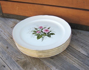 Vintage Pink Roses Side Salad, Cake or Dessert Plates, Eastern China NY, USA 1950s Floral Transferware 7 Inch Plates, 3 Available