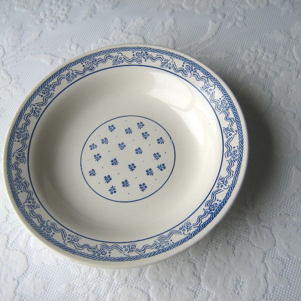 Blue Transferware Rope Pattern Soup Bowl, Ironstone 8" Small Serving Bowl, Vintage 80s Restaurant Ware