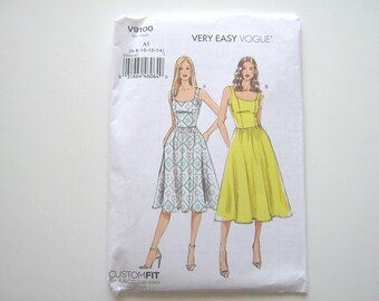 Sleeveless Summer Dress Pattern, Vogue 9100, Very Easy Custom Fit Vogue, Misses Size 6 through 14, Uncut