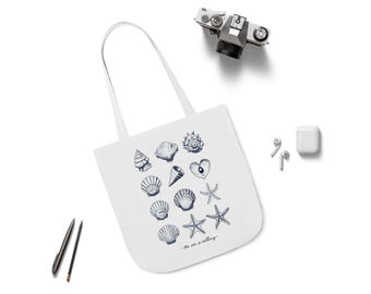 Bolsa de lona con conchas marinas: un bolso ecológico para amantes de la playa