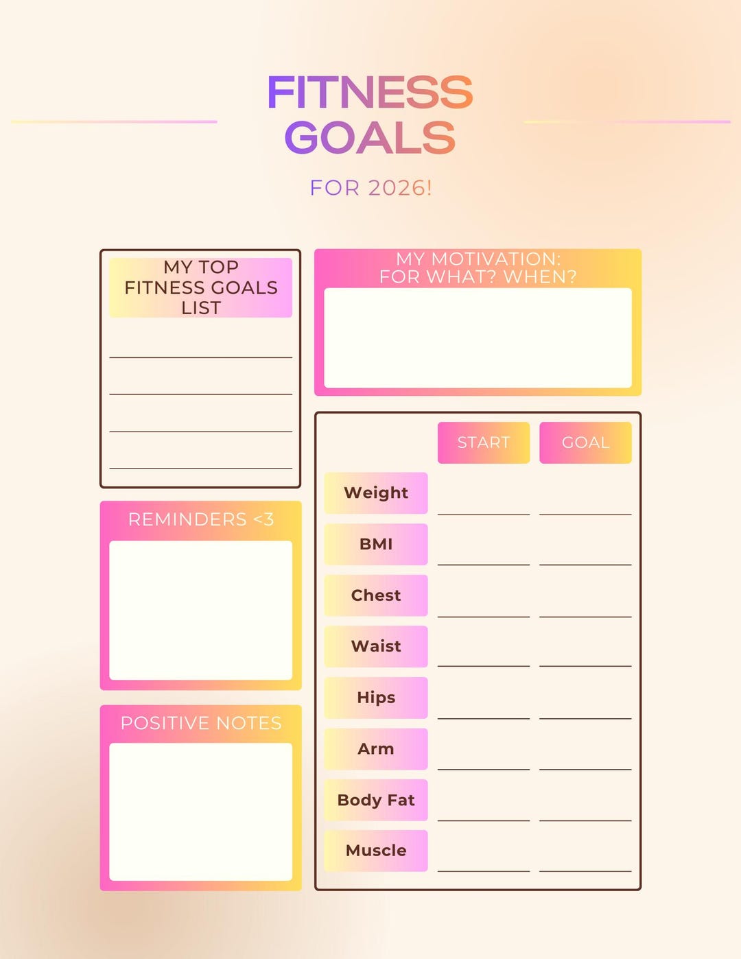 Fitness Goals Digital Planner - Etsy